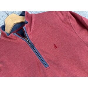 Johnnie-O 1/4 Zip Pullover‎ Sweater Mens Small Cotton Faded Red Surfer Logo